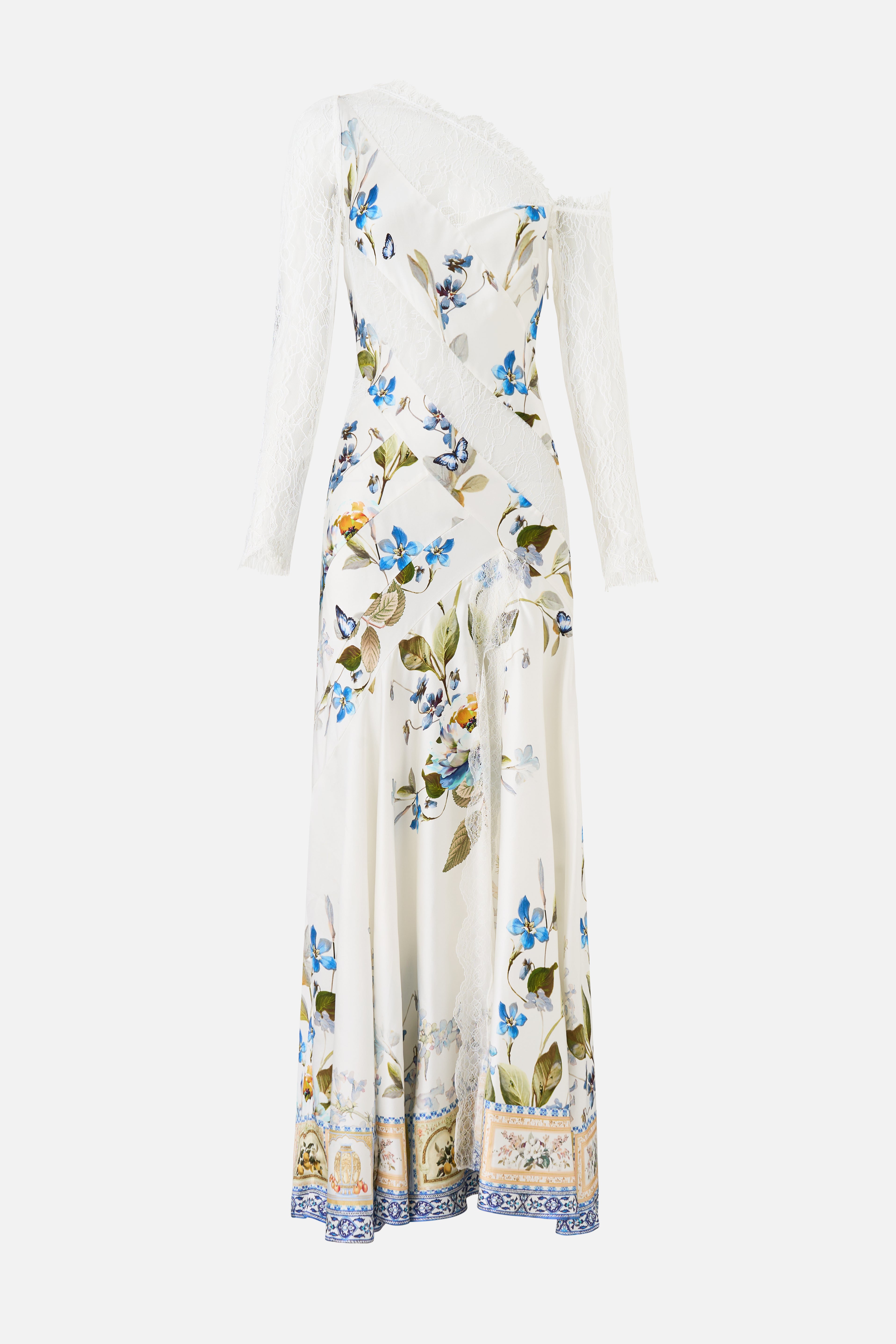 LACE SPLICE ONE SHOULDER DRESS BOTANICAL BALLADS