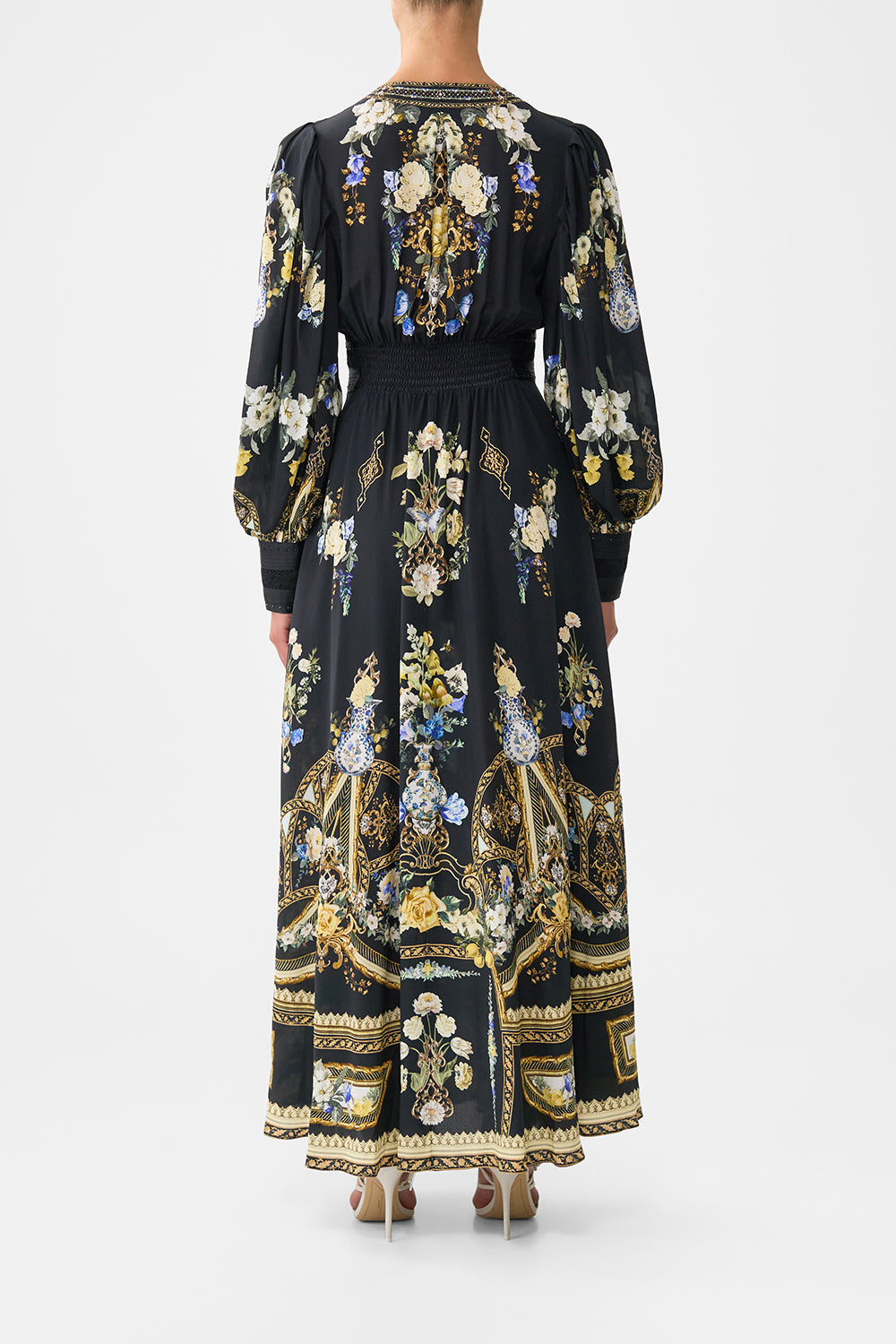 SHAPED WAISTBAND DRESS WITH GATHERED SLEEVES OTTOMAN ELEGANCE