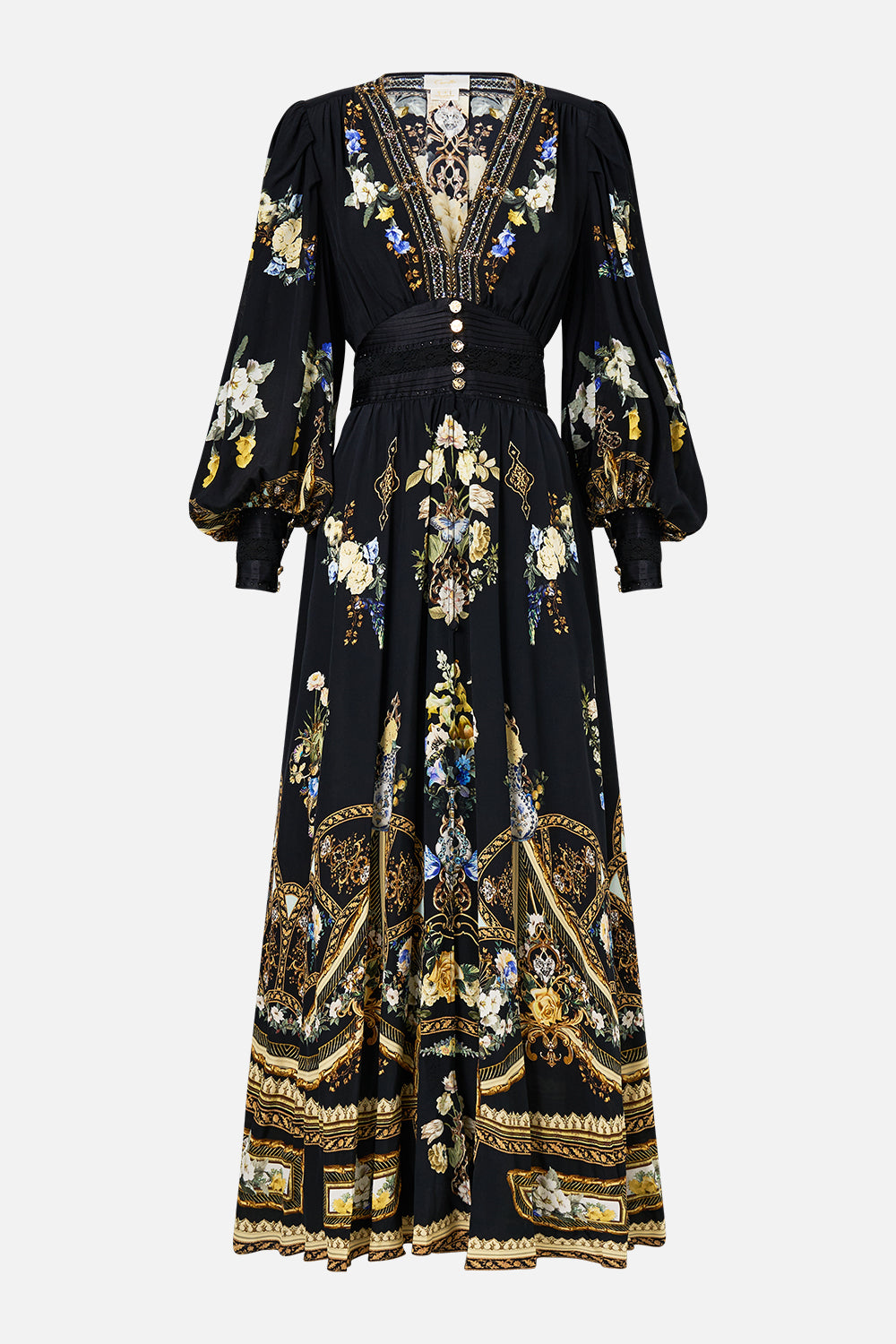 SHAPED WAISTBAND DRESS WITH GATHERED SLEEVES OTTOMAN ELEGANCE