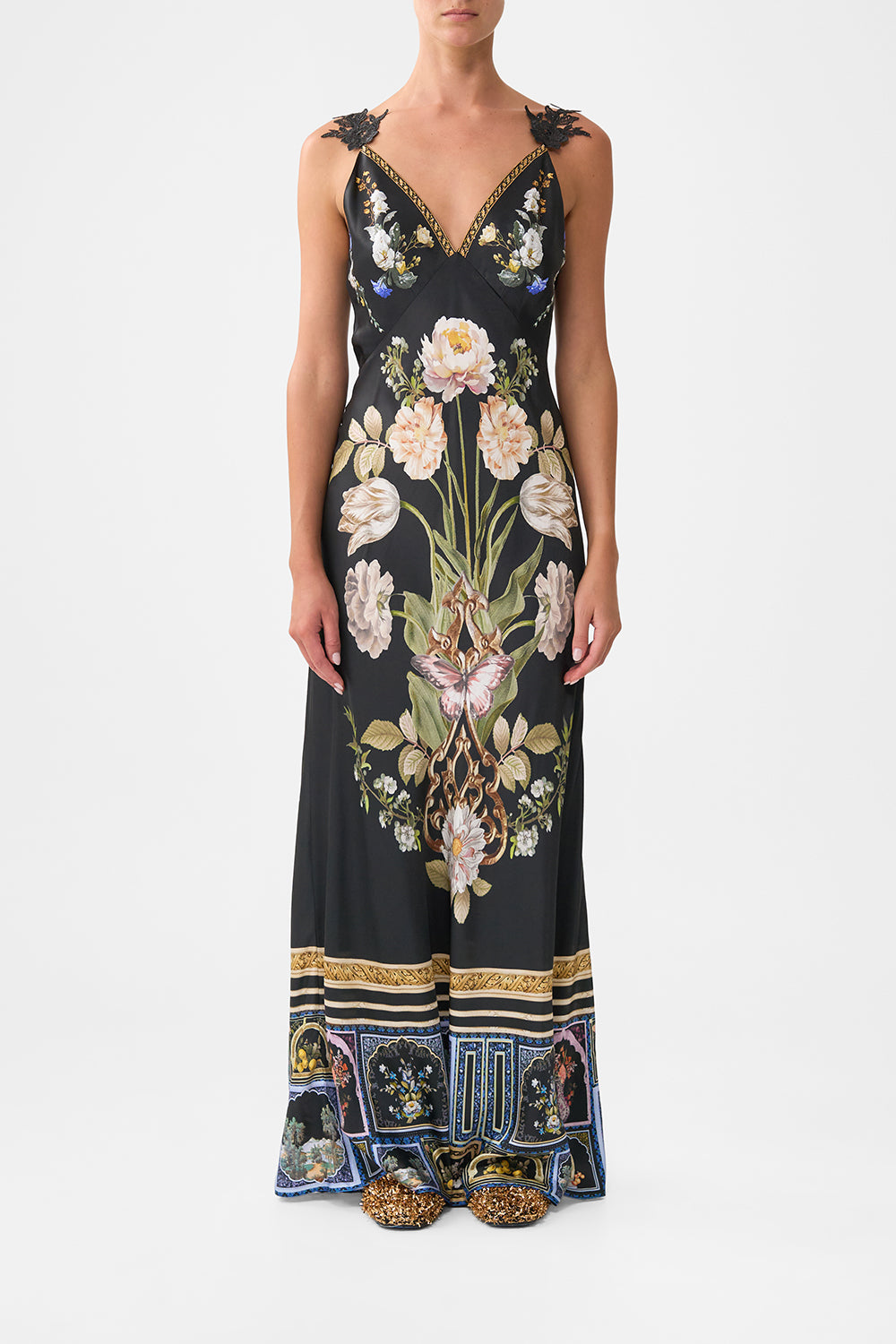 V NECK FULL LENGTH BIAS SLIP DRESS OTTOMAN ELEGANCE