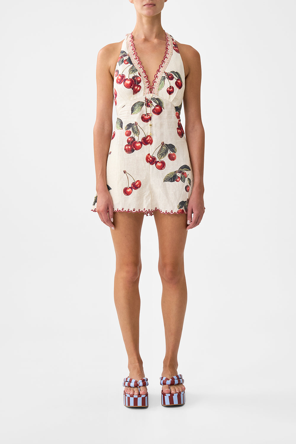 Notes From The Road Button Front Halter Playsuit CAMILLA AU