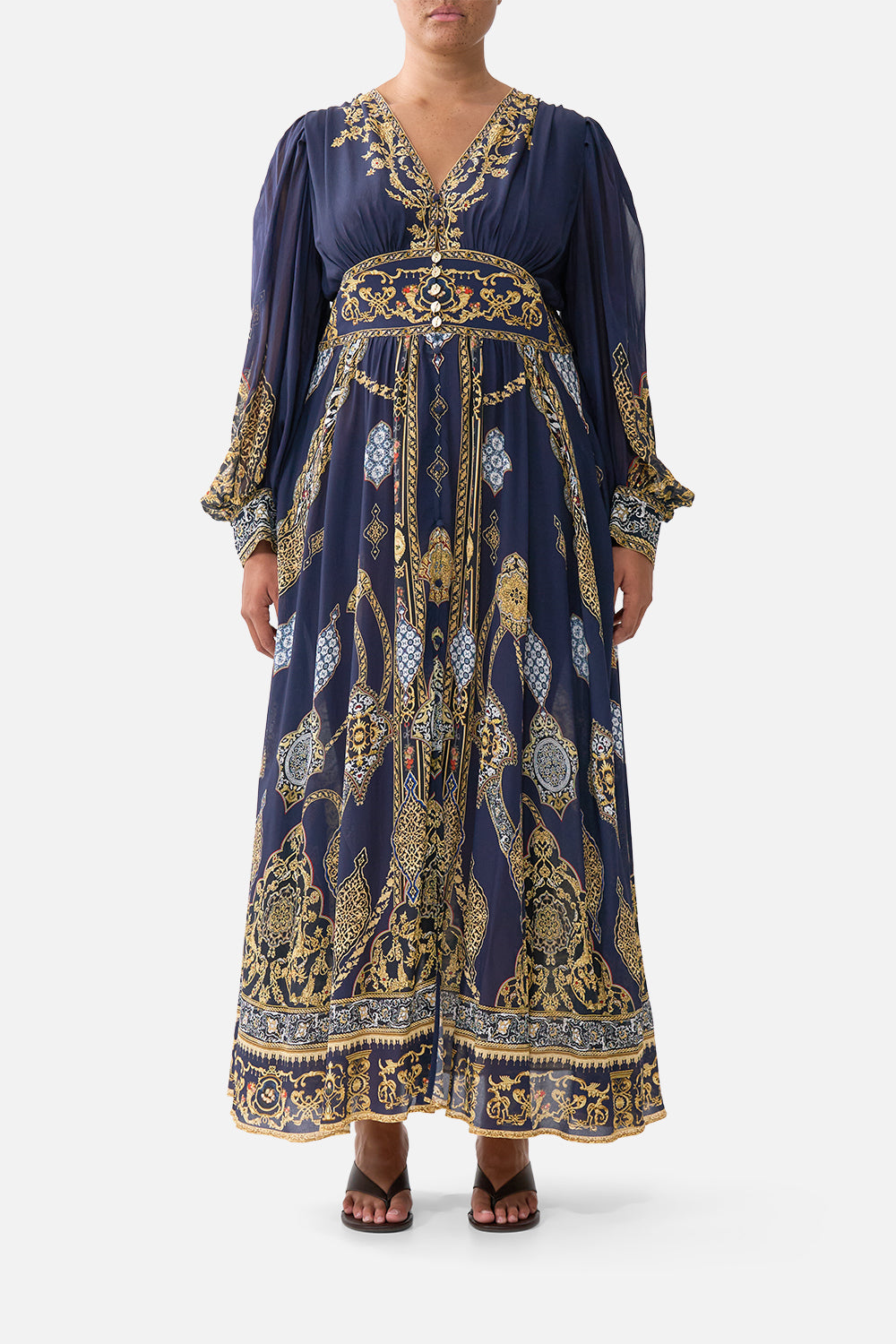 SHAPED WAISTBAND DRESS WITH GATHERED SLEEVES THE IMPERIAL GATE