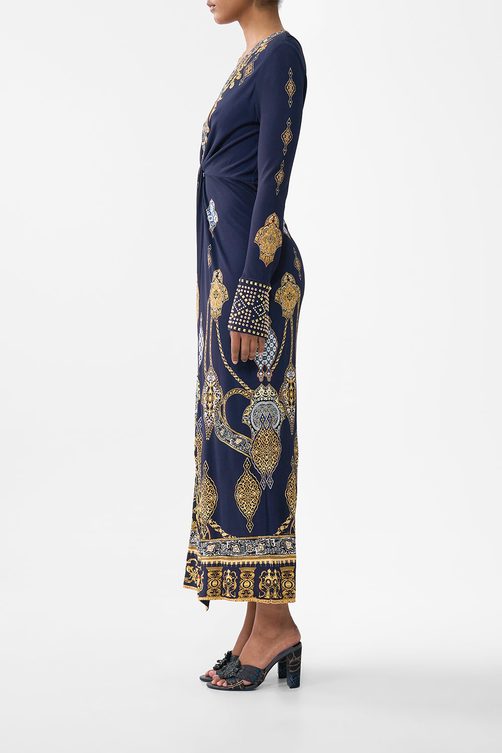 LONG V NECK TWIST FRONT JERSEY DRESS THE IMPERIAL GATE