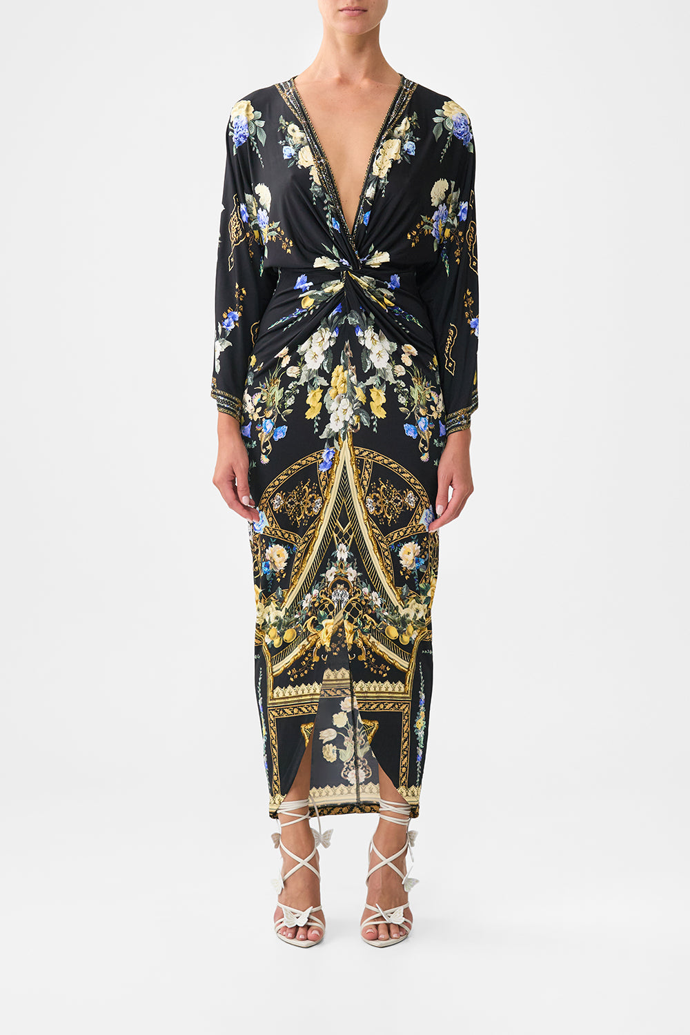 LONG SPLIT FRONT TWIST DRESS OTTOMAN ELEGANCE