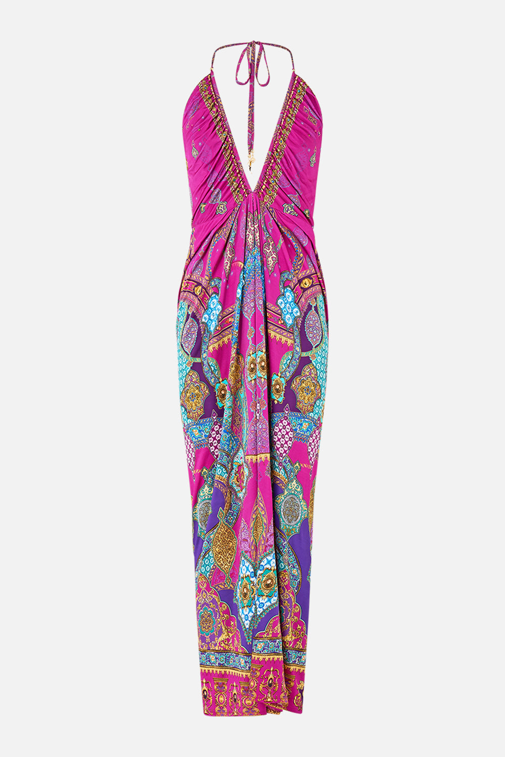 V NECK GATHERED JERSEY DRESS CONCUBINES, SULTANS & COURTIERS