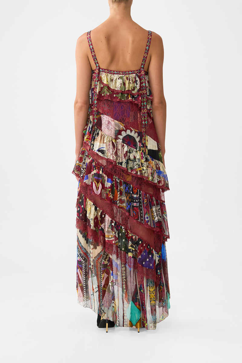 ASYMMETRIC SPLICED LACE DRESS TILED IN TIME