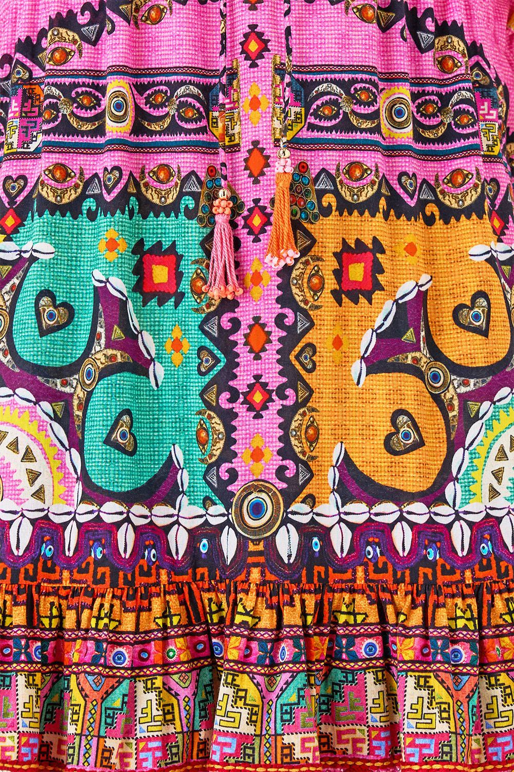 The CAMILLA SHORT V NECK EMBROIDERED DRESS PATCHWORK PANORAMA