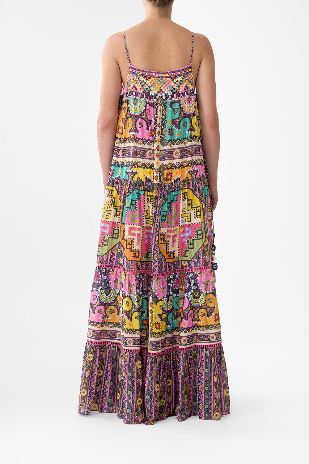 LONG TIERED DRESS WITH BOW TIES PATCHWORK PANORAMA