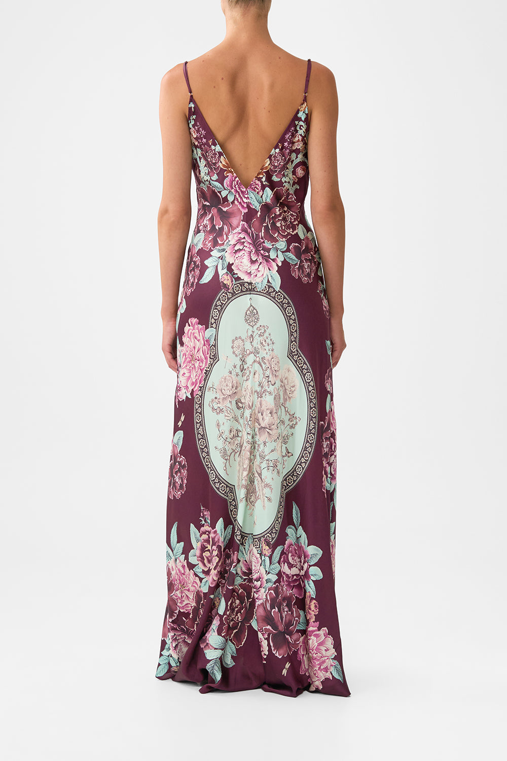 The CAMILLA V-NECK LONG BIAS SLIP DRESS WITH TRAIN IF THESE TILES COULD TALK