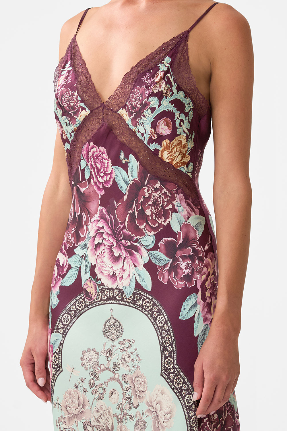 The CAMILLA V-NECK LONG BIAS SLIP DRESS WITH TRAIN IF THESE TILES COULD TALK
