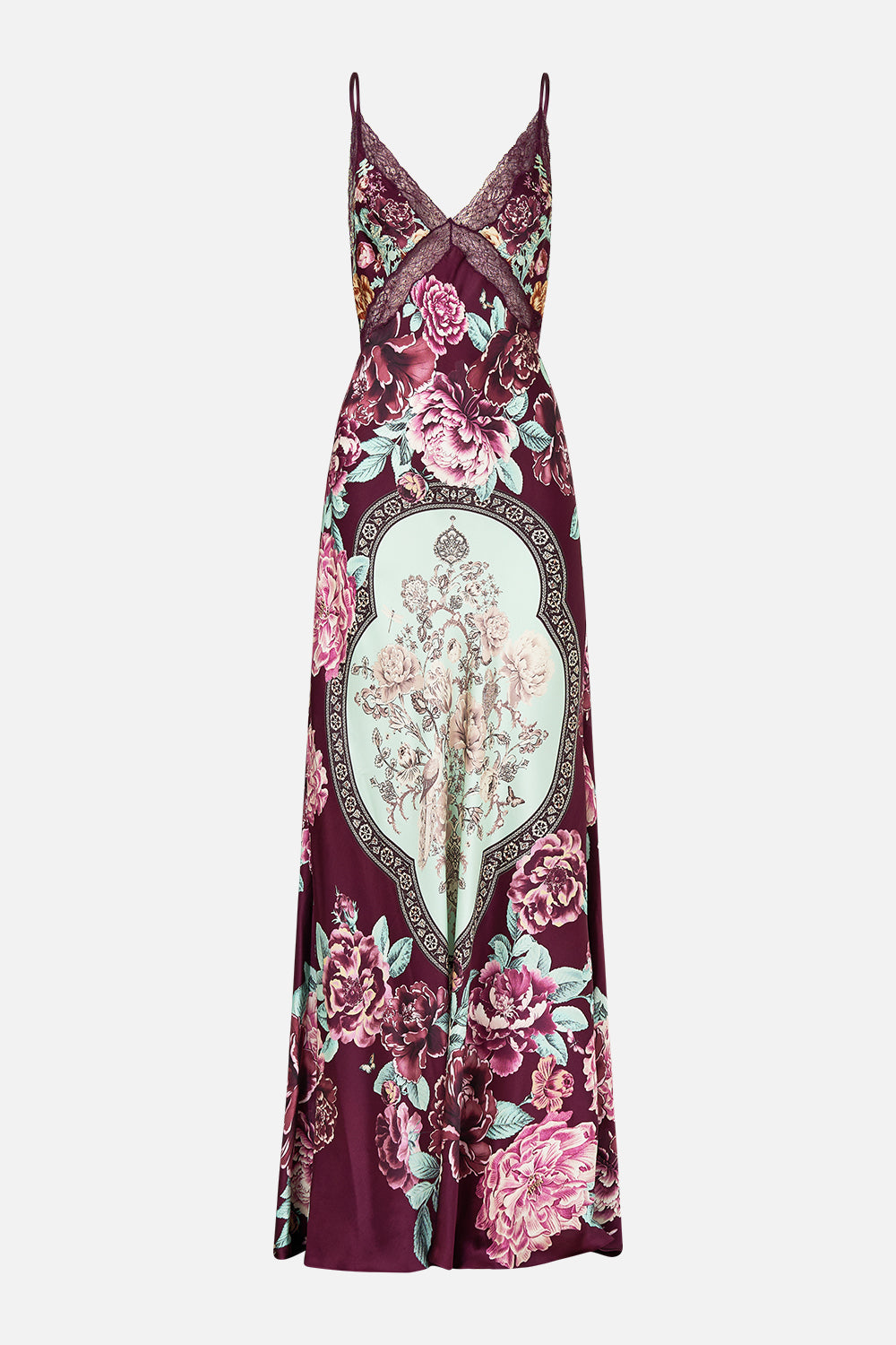 The CAMILLA V-NECK LONG BIAS SLIP DRESS WITH TRAIN IF THESE TILES COULD TALK