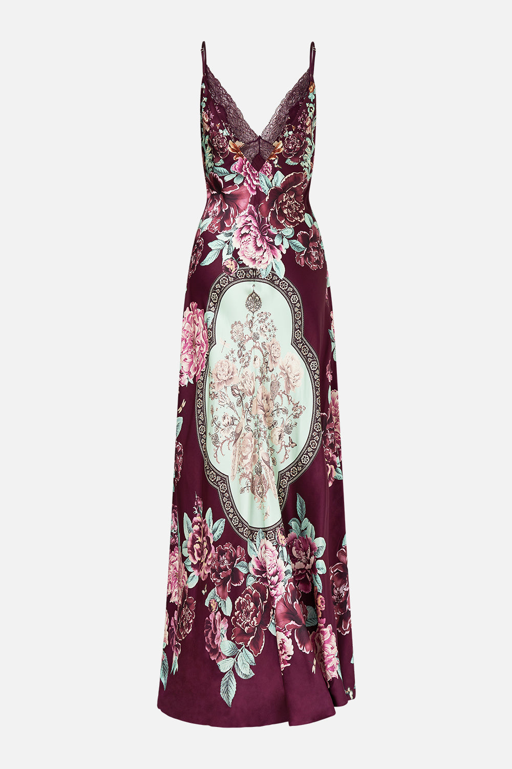 The CAMILLA V-NECK LONG BIAS SLIP DRESS WITH TRAIN IF THESE TILES COULD TALK