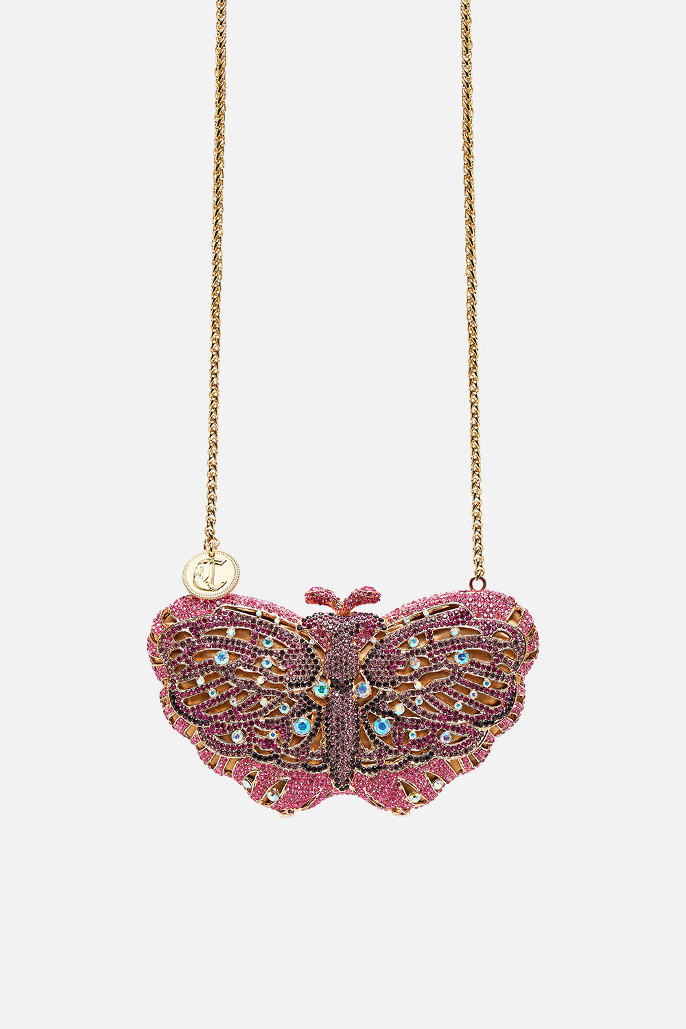 CAMILLA Butterfly Hard Case Clutch in Solid Pink print