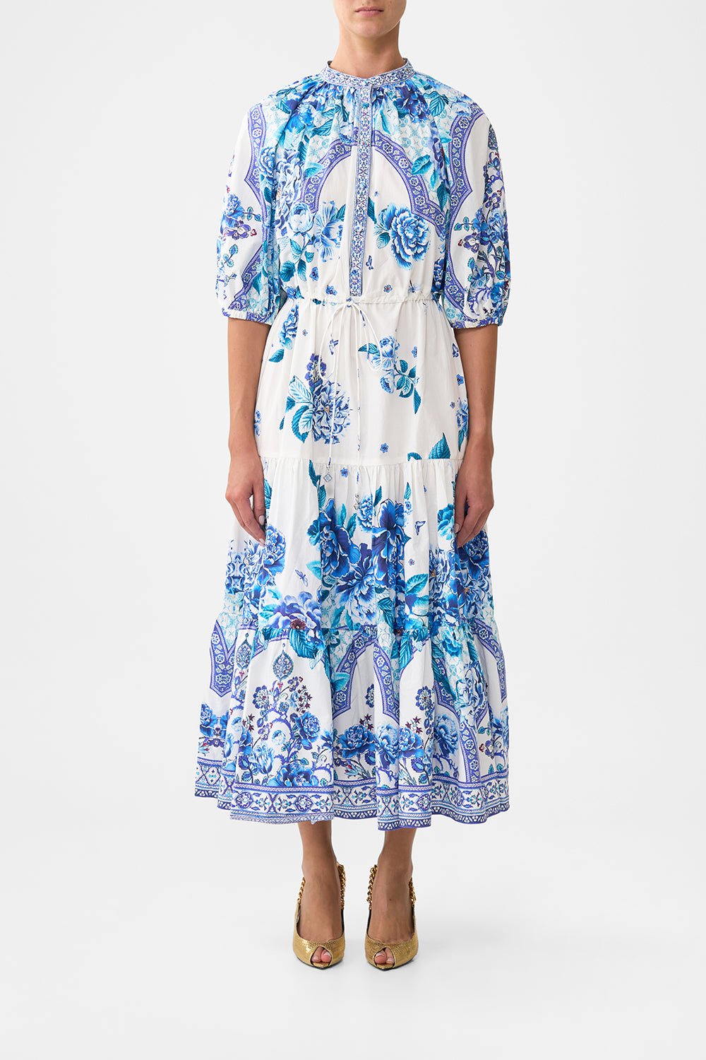 The CAMILLA PUFF SLEEVE MIDI SHIRT DRESS A CERAMIC GARDENA CERAMIC GARDEN