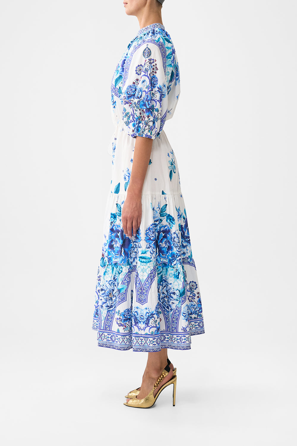 The CAMILLA PUFF SLEEVE MIDI SHIRT DRESS A CERAMIC GARDEN