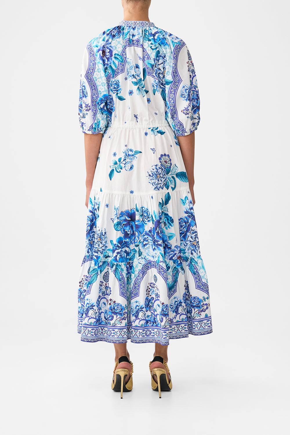 The CAMILLA PUFF SLEEVE MIDI SHIRT DRESS A CERAMIC GARDEN