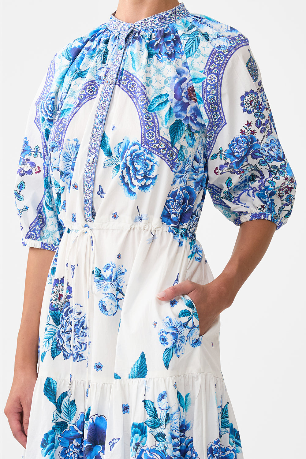 The CAMILLA PUFF SLEEVE MIDI SHIRT DRESS A CERAMIC GARDEN