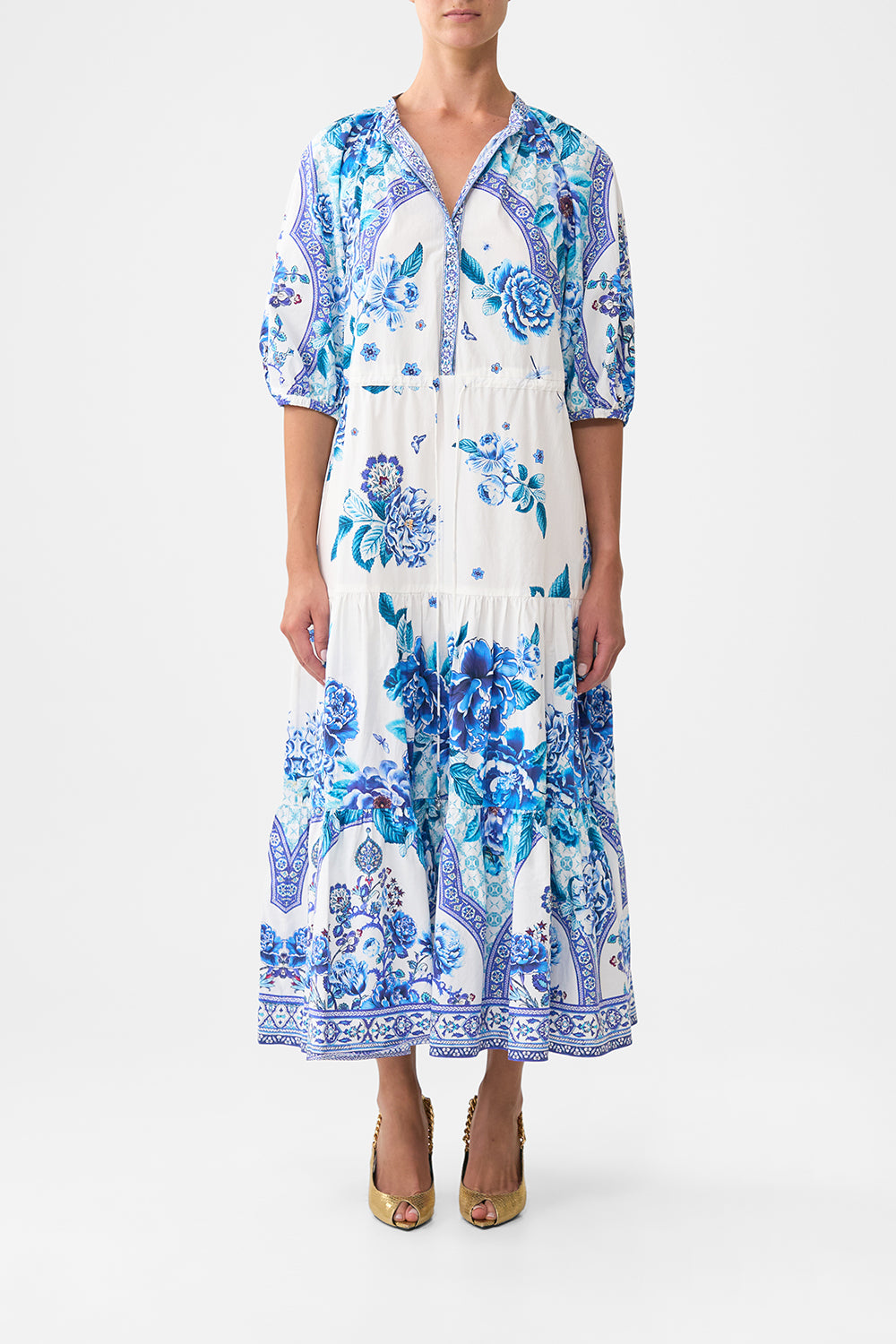 The CAMILLA PUFF SLEEVE MIDI SHIRT DRESS A CERAMIC GARDEN