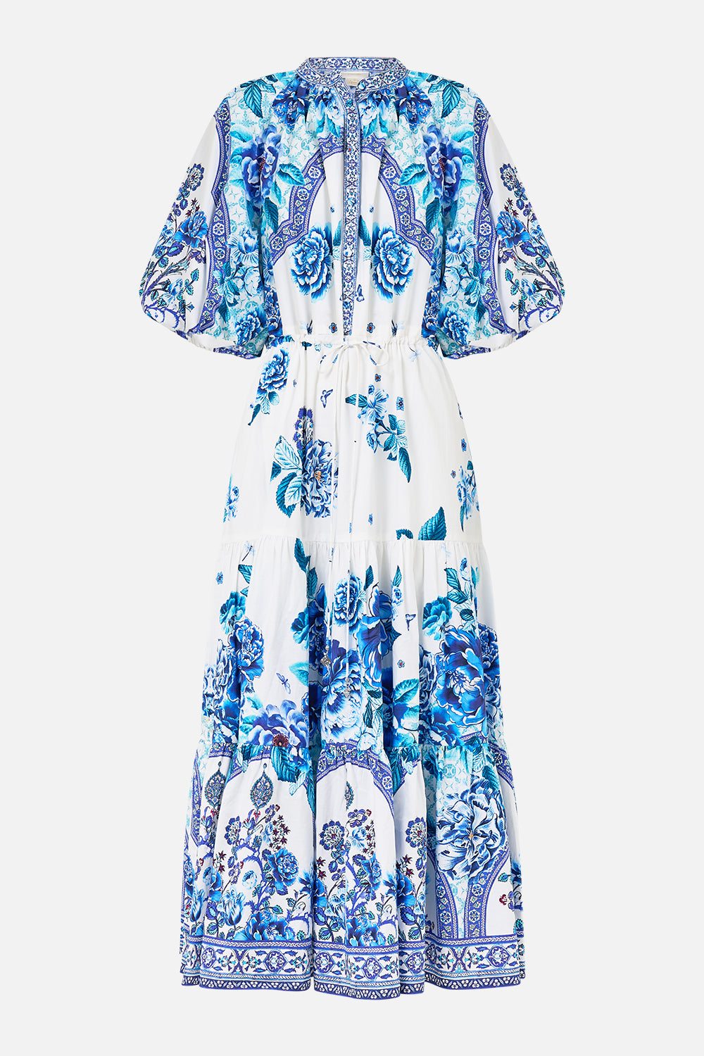 The CAMILLA PUFF SLEEVE MIDI SHIRT DRESS A CERAMIC GARDEN