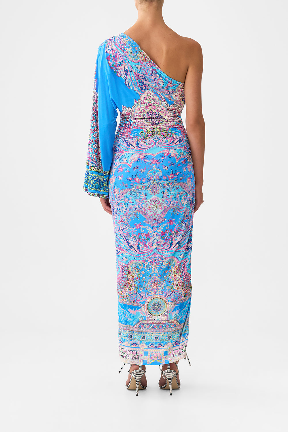 ONE SHOULDER JERSEY DRESS FOOTSTEPS IN FOLKLORE