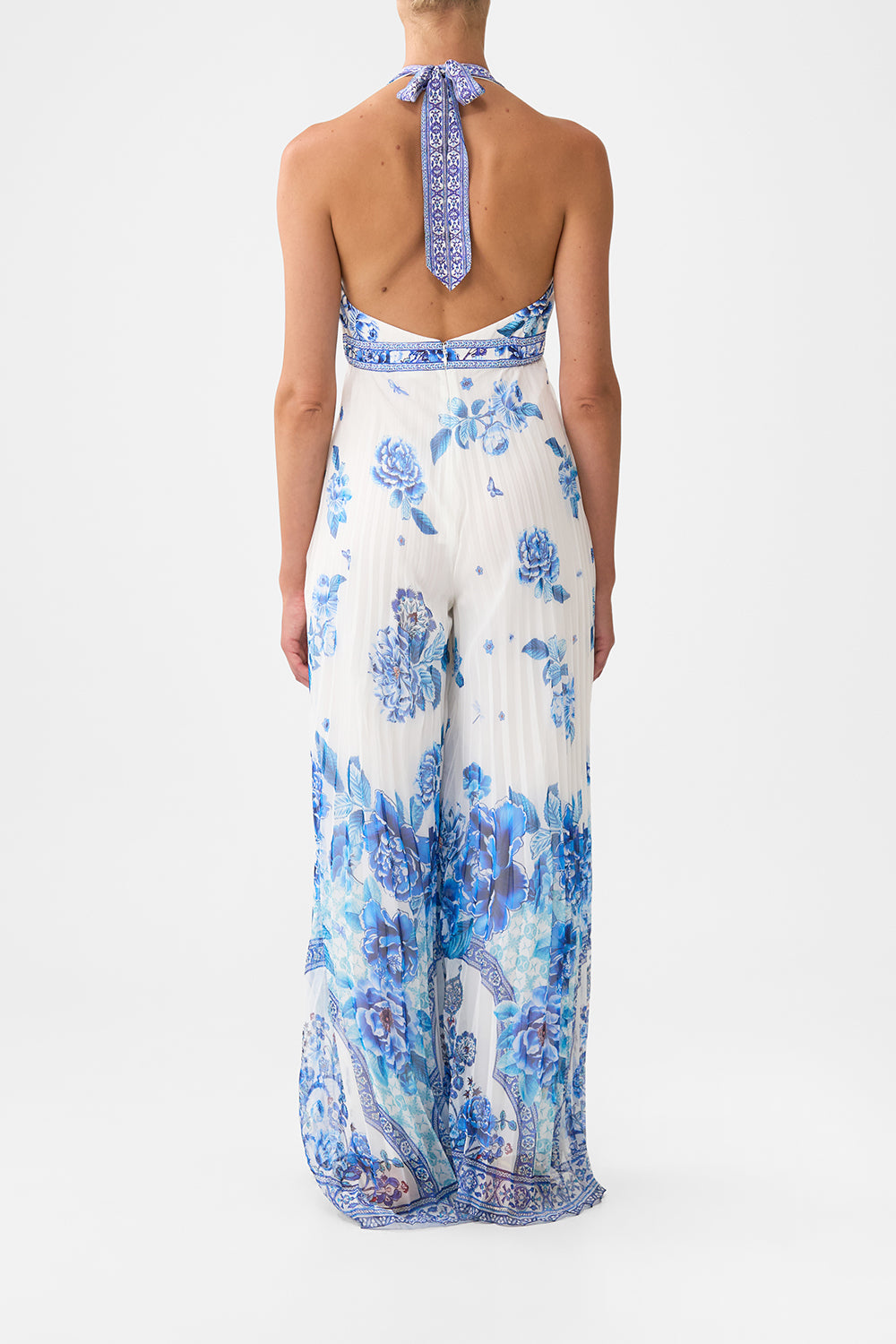 TIE NECK HALTER JUMPSUIT A CERAMIC GARDEN