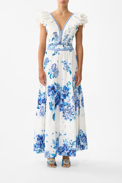 DEEP V FRILL SHORT SLEEVE TOP A CERAMIC GARDEN