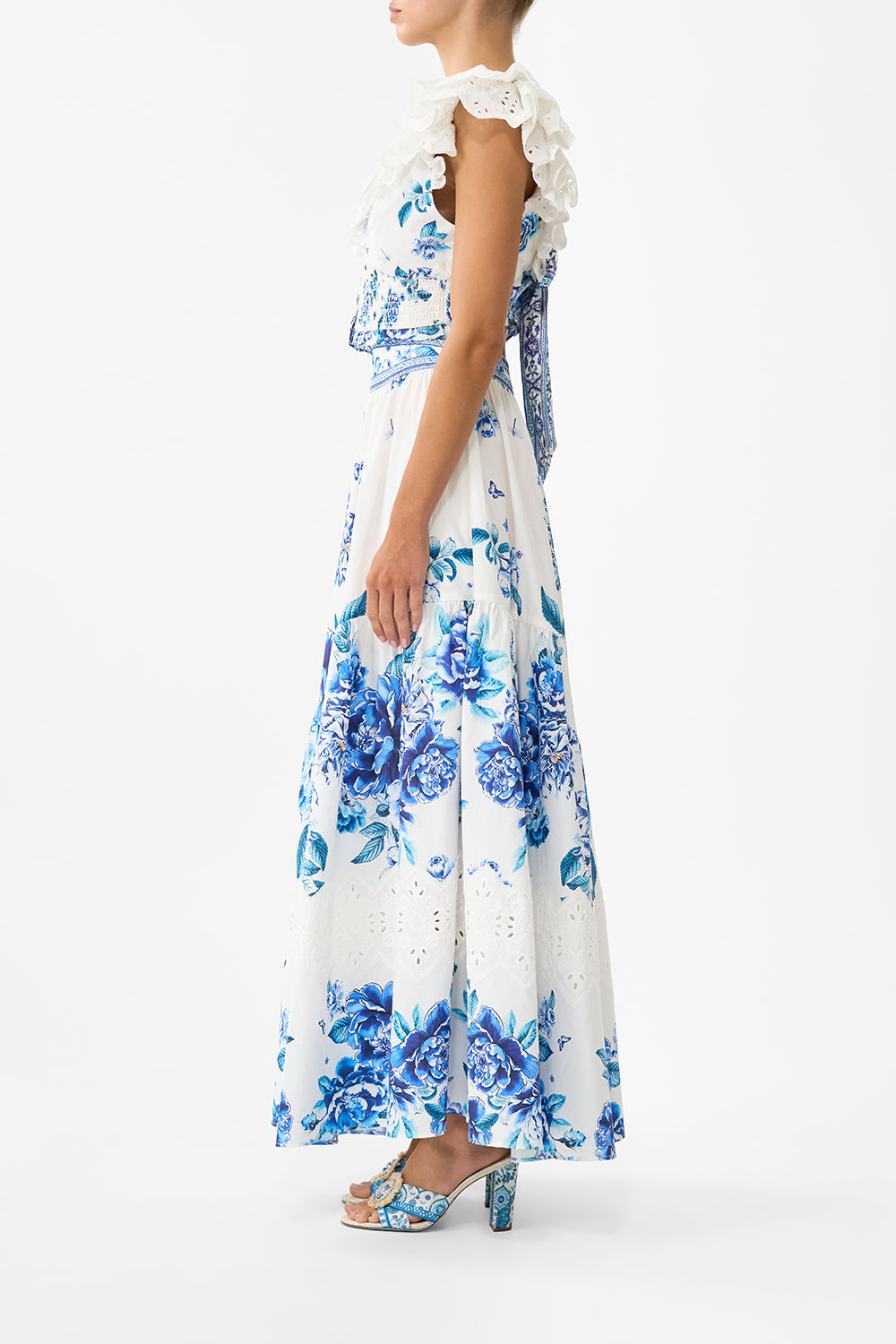 The A Ceramic Garden Deep V Frill Short Sleeve Top | CAMILLA AU