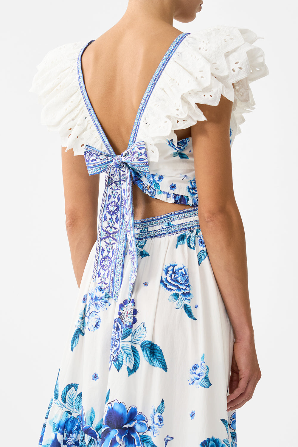 The A Ceramic Garden Deep V Frill Short Sleeve Top | CAMILLA AU