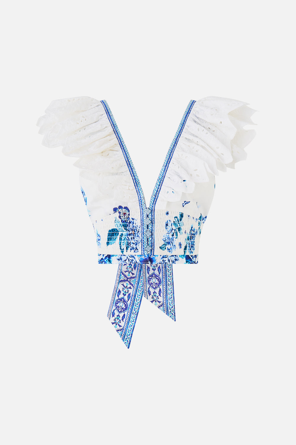 DEEP V FRILL SHORT SLEEVE TOP A CERAMIC GARDEN