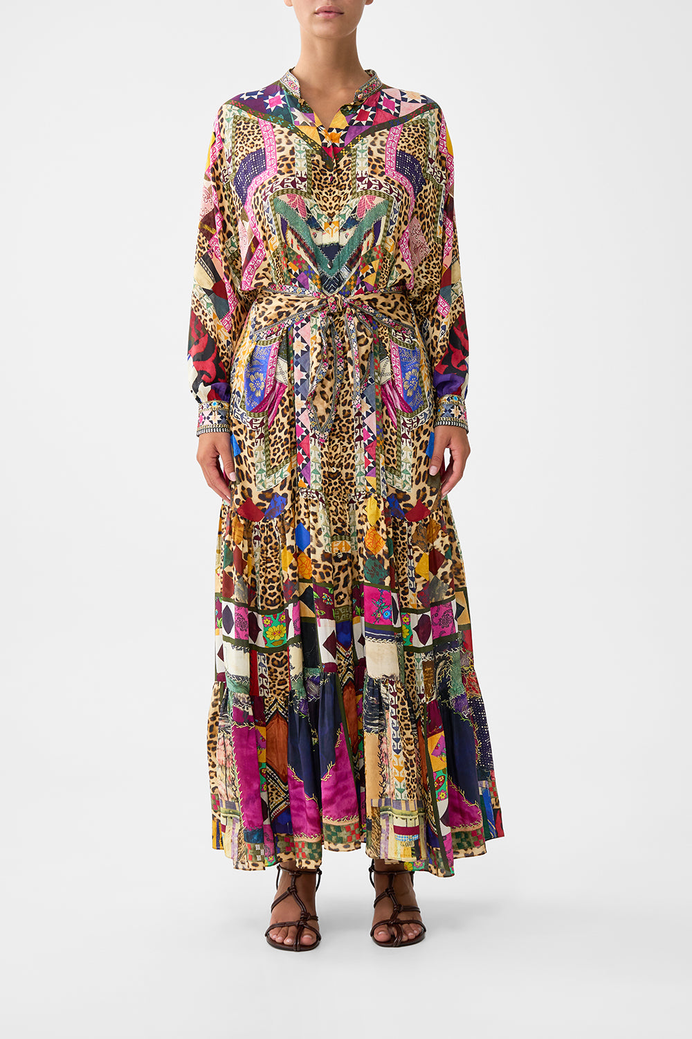 The CAMILLA TIERED SHIRTDRESS WITH WIDE WAIST TIE EMBROIDERED EVER AFTEREMBROIDERED EVER AFTER