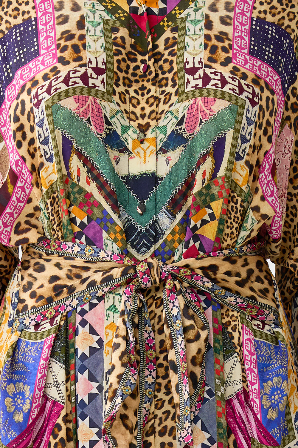 The CAMILLA TIERED SHIRTDRESS WITH WIDE WAIST TIE EMBROIDERED EVER AFTER