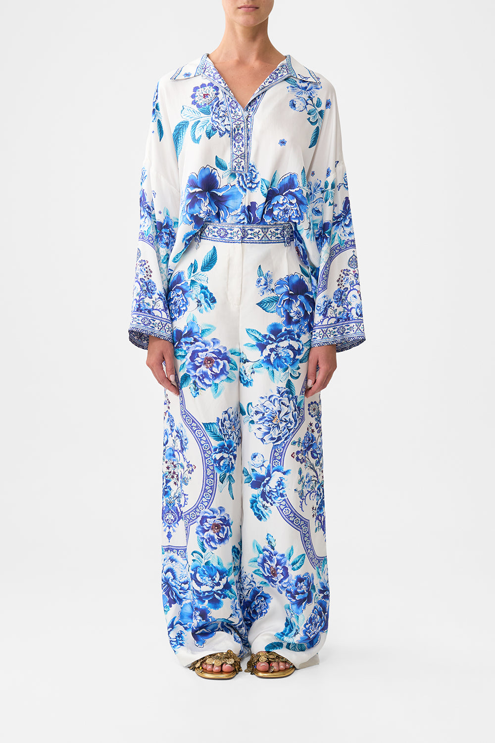 The CAMILLA WIDE LEG WAISTED PANT A CERAMIC GARDENA CERAMIC GARDEN