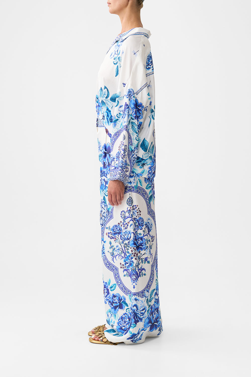 The CAMILLA WIDE LEG WAISTED PANT A CERAMIC GARDEN