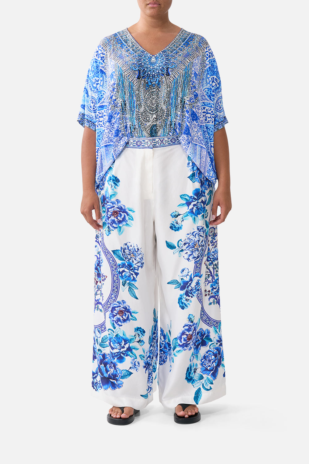 The CAMILLA WIDE LEG WAISTED PANT A CERAMIC GARDEN