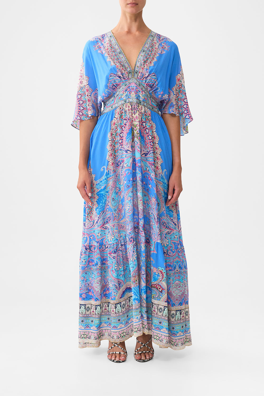 WAISTED DRESS WITH HEM RUFFLE FOOTSTEPS IN FOLKLORE