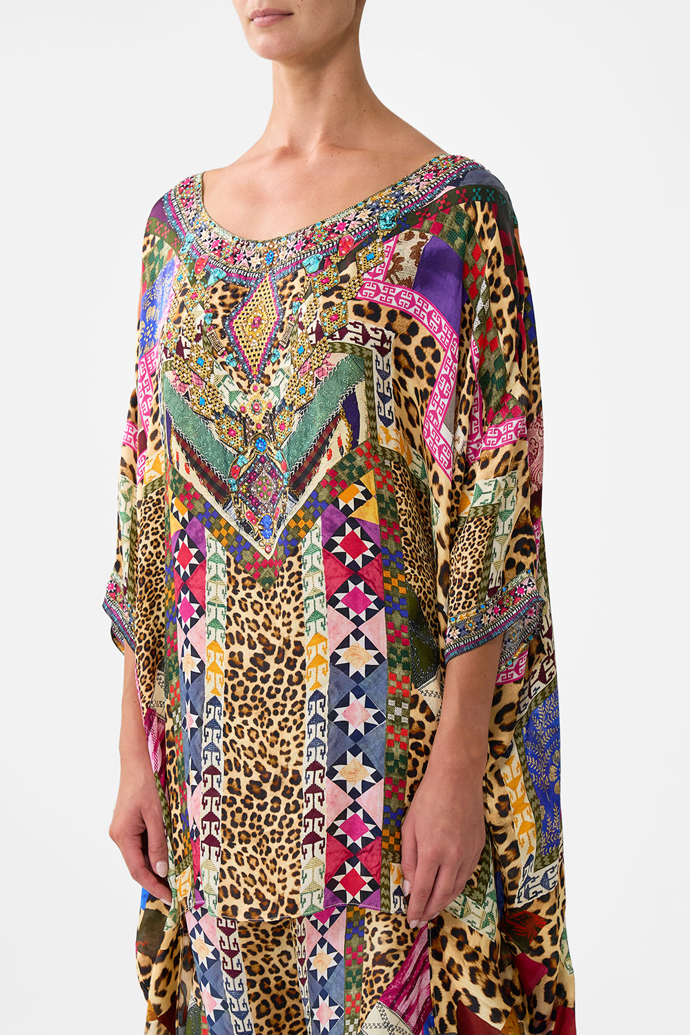 SCOOP BACK HEM DRESS EMBROIDERED EVER AFTER