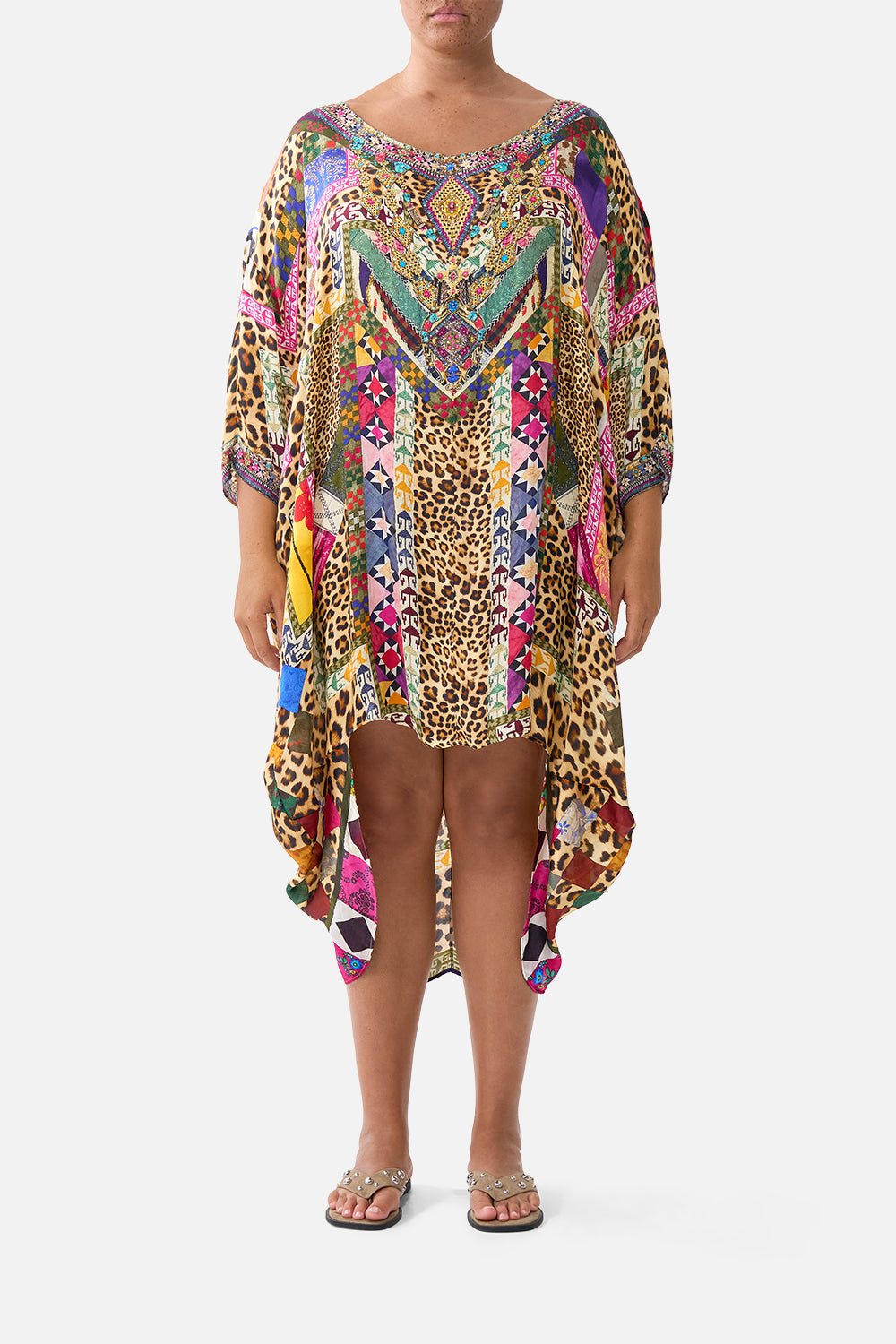 SCOOP BACK HEM DRESS EMBROIDERED EVER AFTER