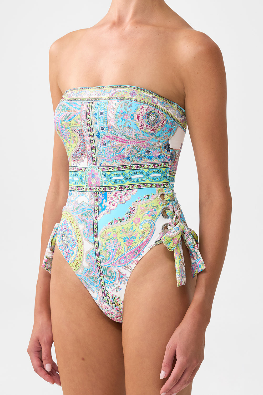 BANDEAU ONE PIECE WITH EYELET TIE SIDES MAGIC CARPET RIDE