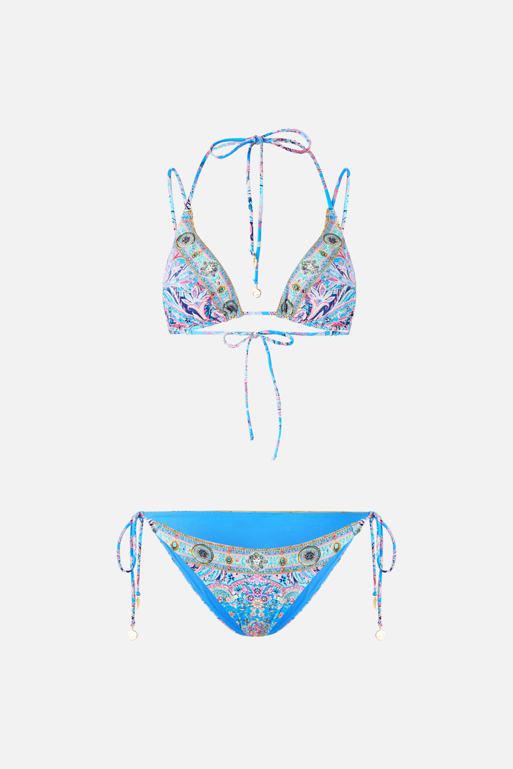 MULTI STRAP TIE TRI BIKINI SET W RING TRIMS FOOTSTEPS IN FOLKLORE