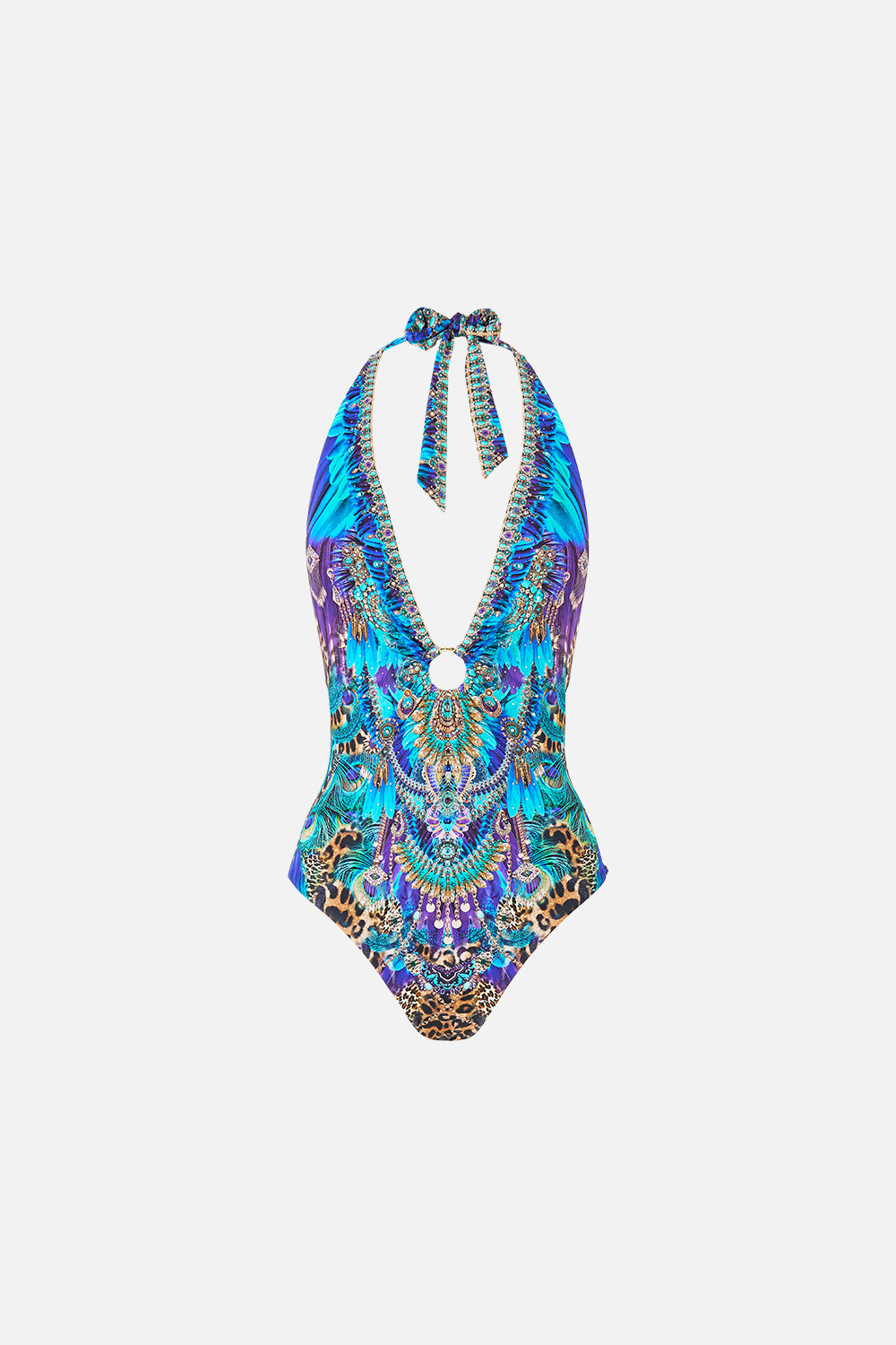 V NECK HALTER ONE PIECE WITH RING TRIMS COSMIC ZOOLOGY