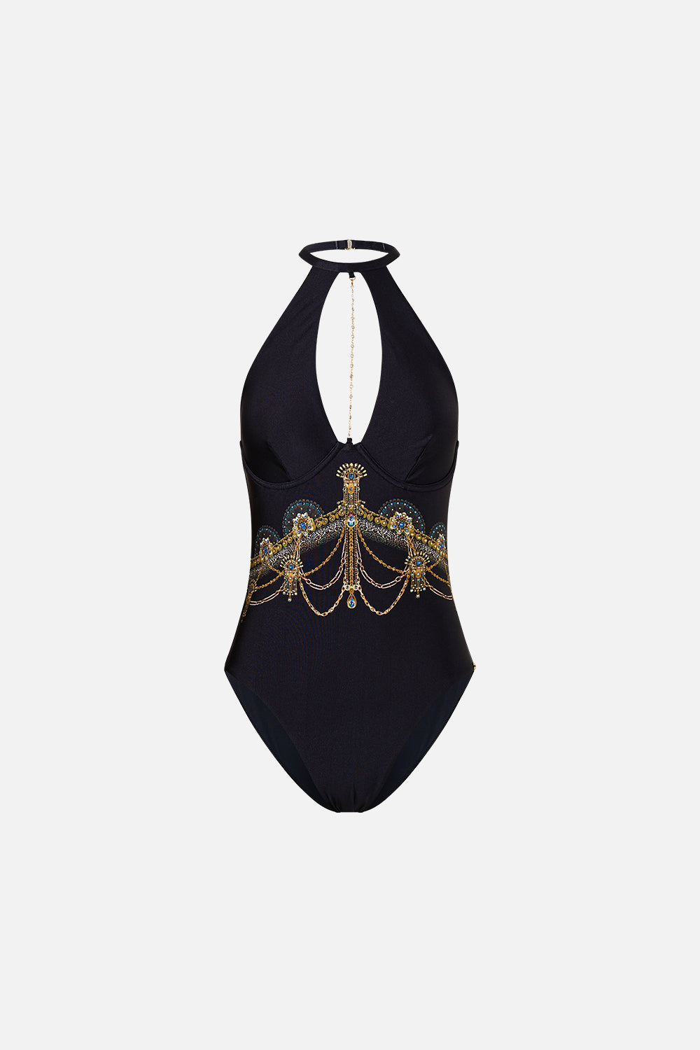 HIGH NECK HALTER UNDERWIRE ONE PIECE WITH CHAIN SONG OF THE SOLSTICE