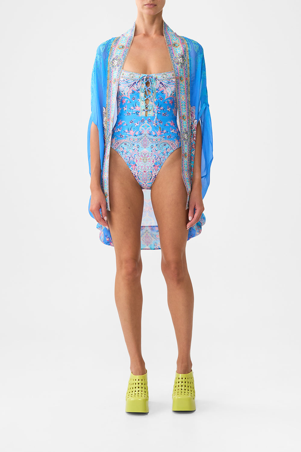 The CAMILLA LACE UP UNDERWIRE SQUARE NECK ONE PIECE FOOTSTEPS IN FOLKLORE