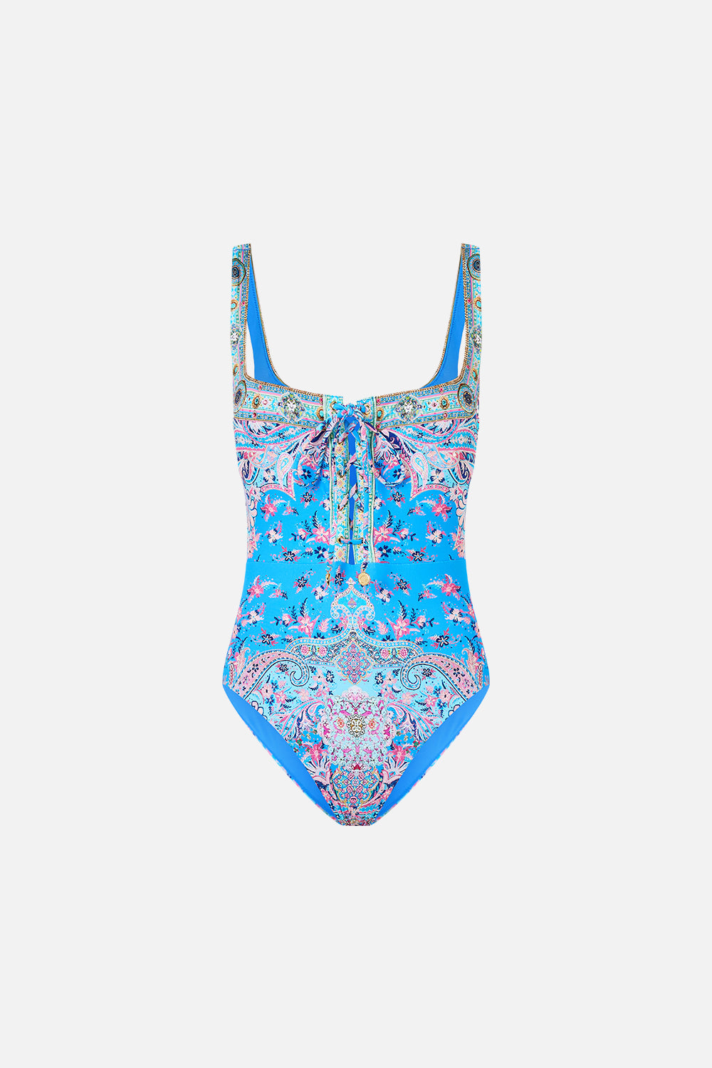 The CAMILLA LACE UP UNDERWIRE SQUARE NECK ONE PIECE FOOTSTEPS IN FOLKLORE