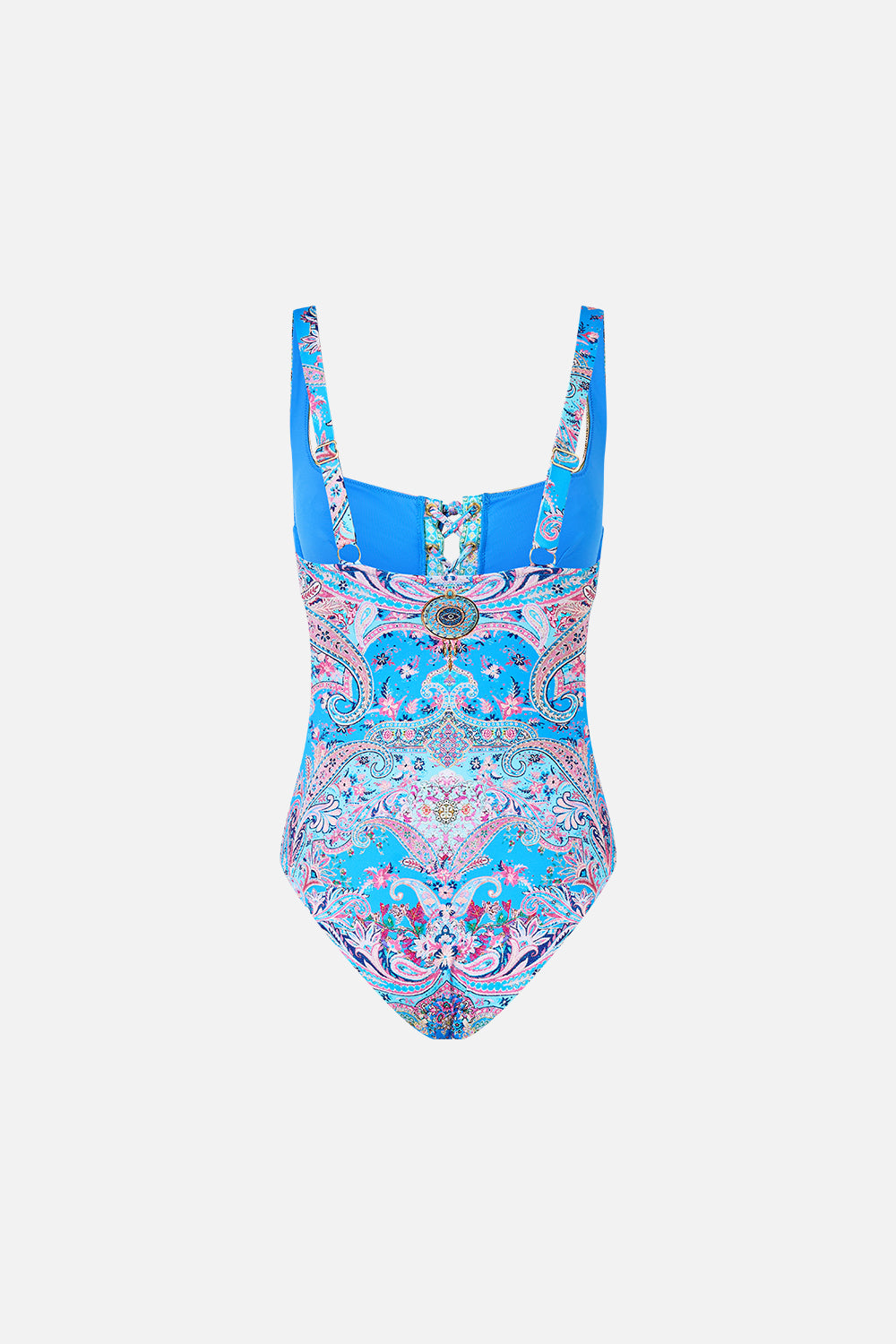 The CAMILLA LACE UP UNDERWIRE SQUARE NECK ONE PIECE FOOTSTEPS IN FOLKLORE