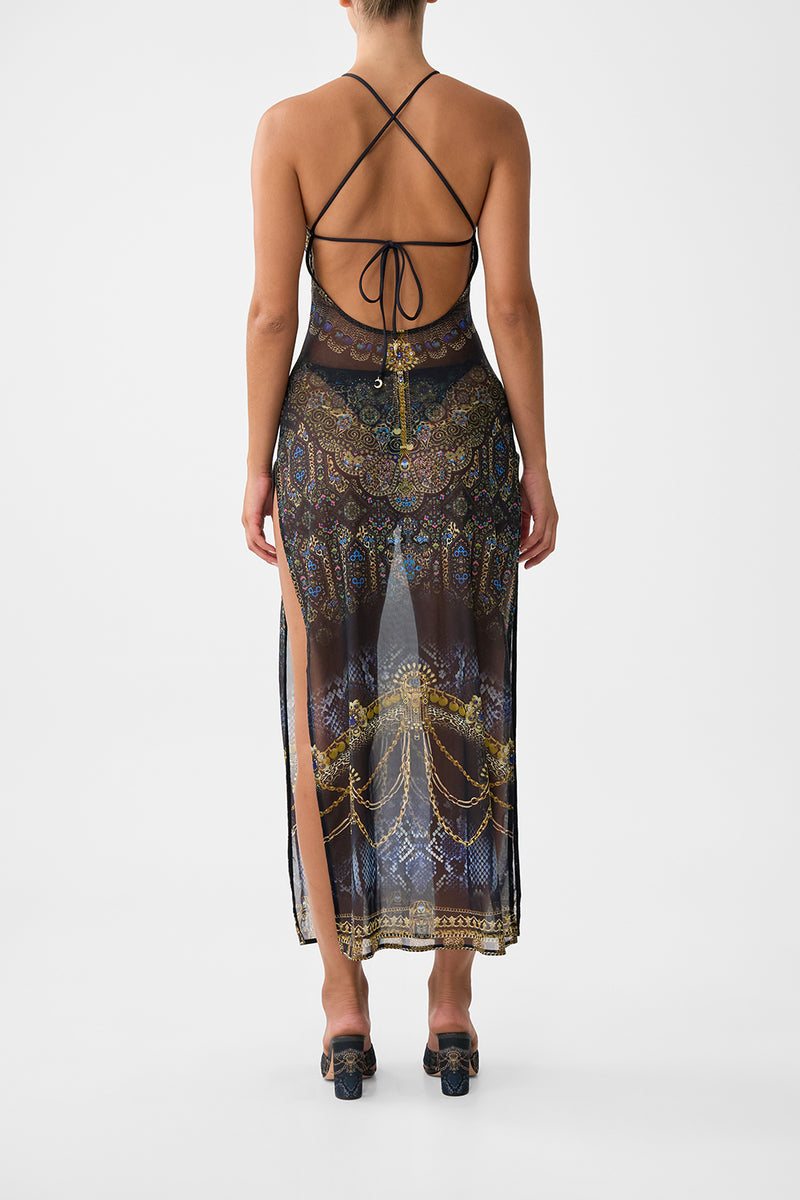 Song Of The Solstice High Neck Beach Maxi Dress With Tie Back