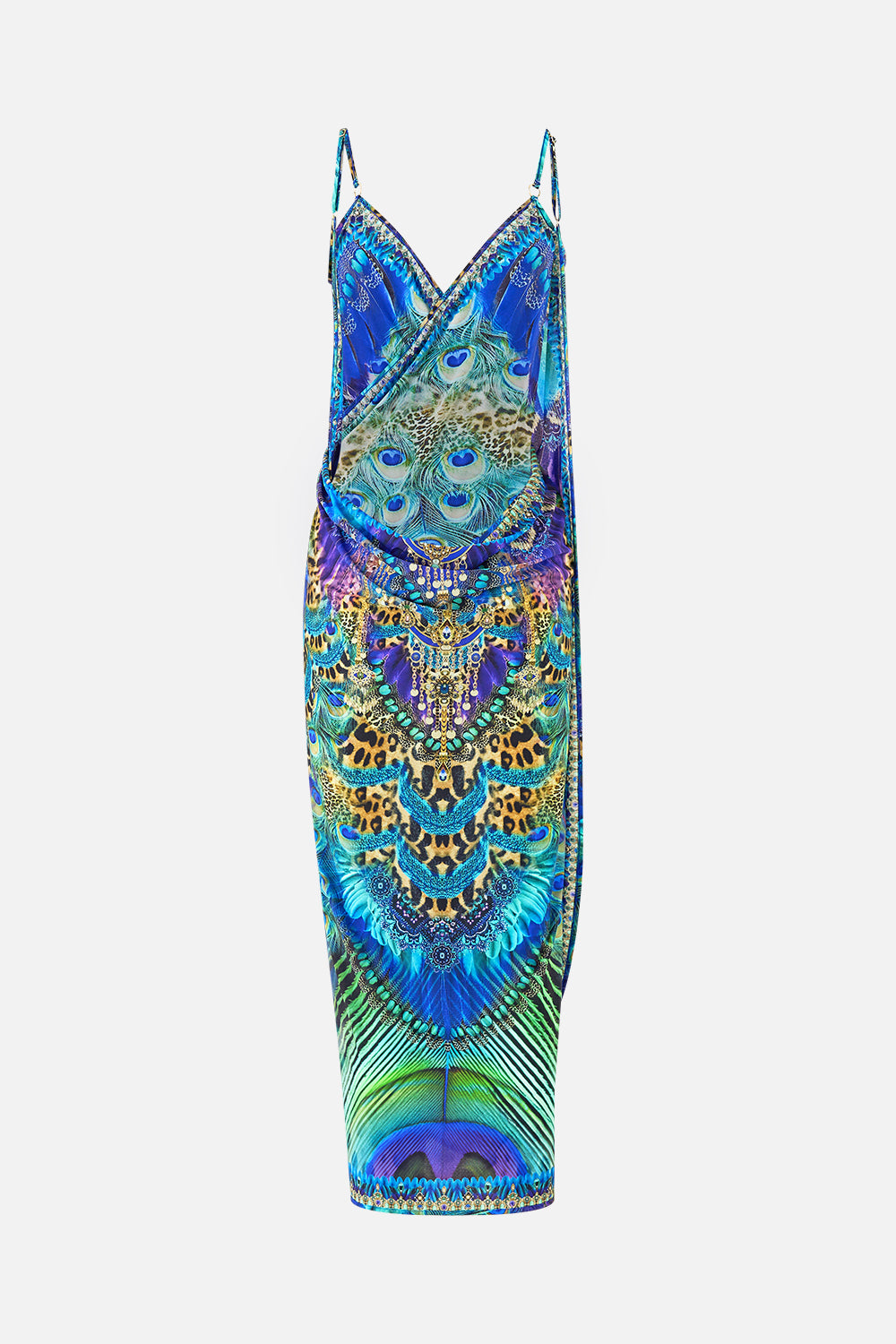 WRAP FRONT BACKLESS BEACH MIDI DRESS WITH TRIMS COSMIC ZOOLOGY