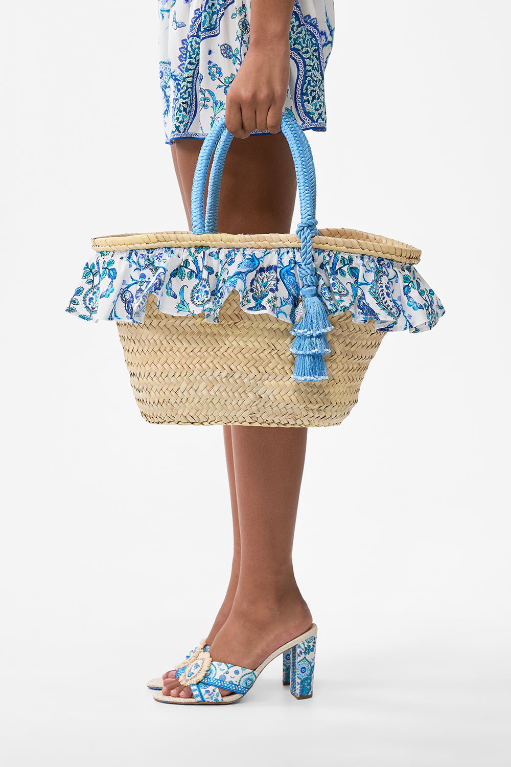 The CAMILLA RAFFIA TOTE WITH FRILL EDGE ISNIK LULLABY