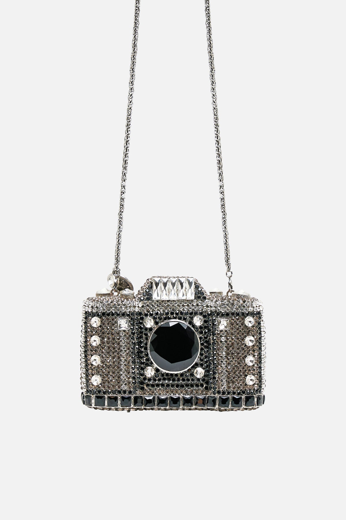 EMBELLISHED CRYSTAL CAMERA CLUTCH BAG CRYSTAL