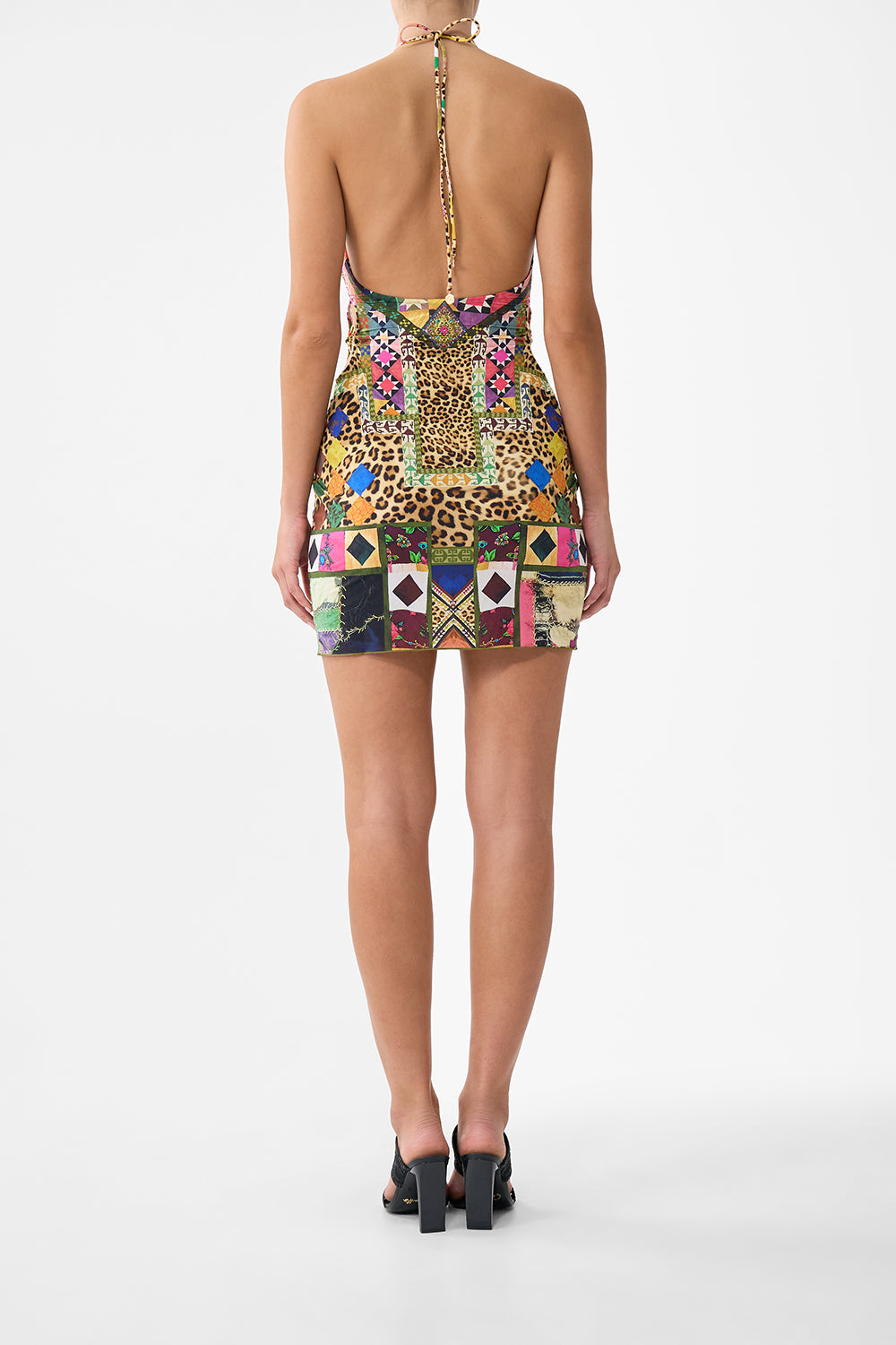 Embroidered Ever After Halter Beach Mini Dress W Cut Out Waist