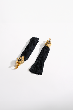 CAMILLA Fierce Folklore Black Tassel Earrings in Gold print